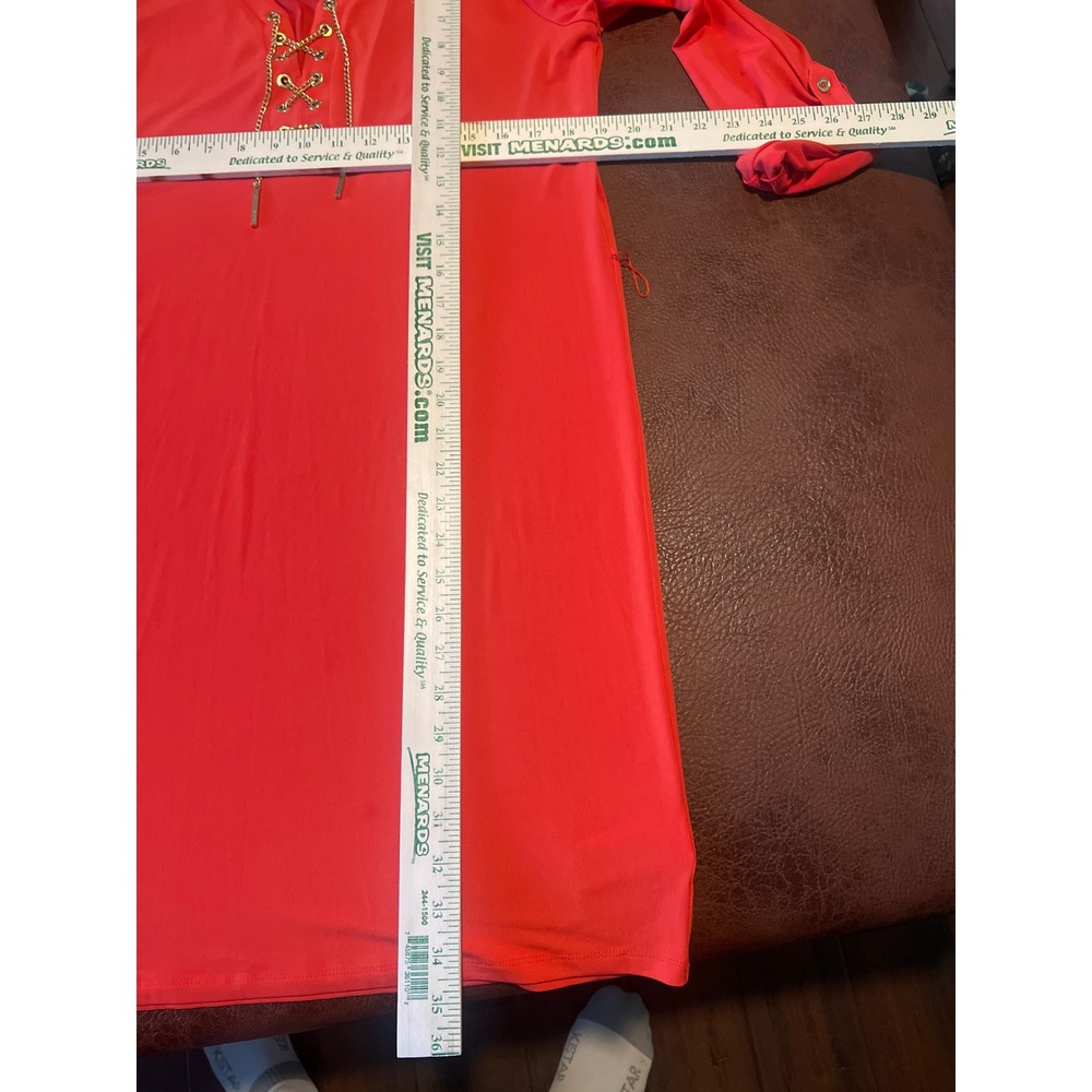 Michael Kors Grenadine Red Chain Lace Up Shift Dress MS58E92S32 Size M NEW - Picture 6 of 9